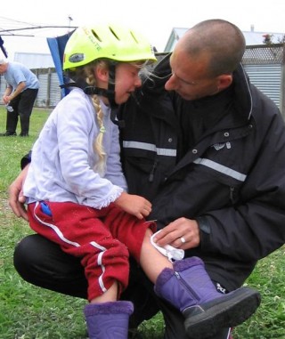 Lee Brown and daughter Sam after a little accident