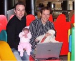 Scott (l) and Stefan with babies Pyper and Noah